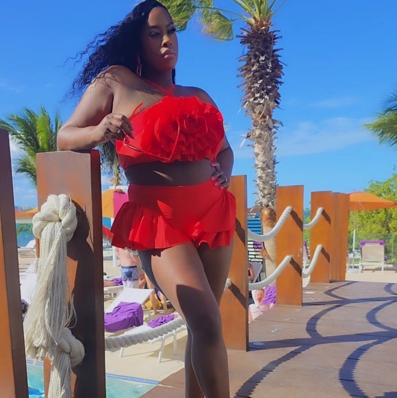 Red Ruffled Two-Piece Swimsuit - Picture 1 of 3